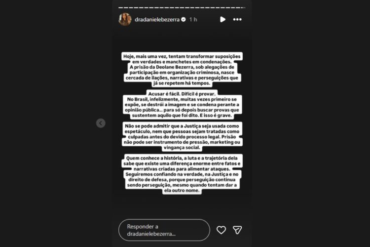 Daniele Bezerra critica prisão de Deolane