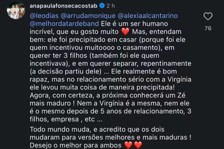 Comentário da prima de Virginia