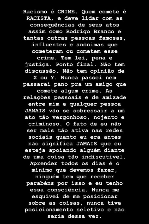Post de Anitta sobre Rodrigo Branco 