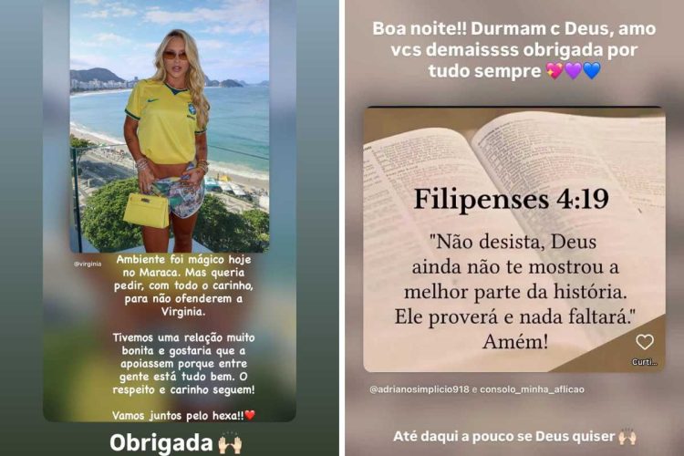 stories de virginia fonseca rebatendo ataques