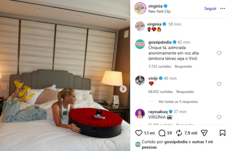 Vini Jr. comentando na foto de Virginia Fonseca