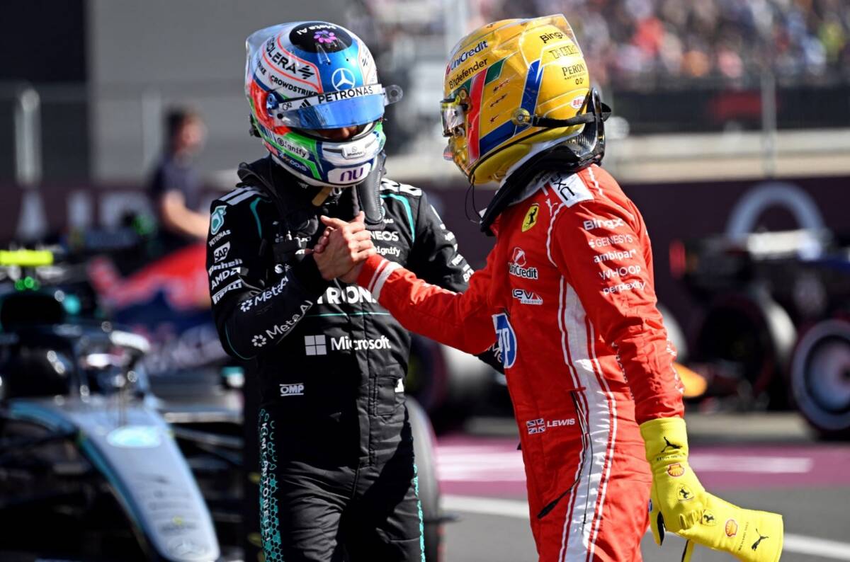 Antonelli e Hamilton após treino do GP da Inglaterra