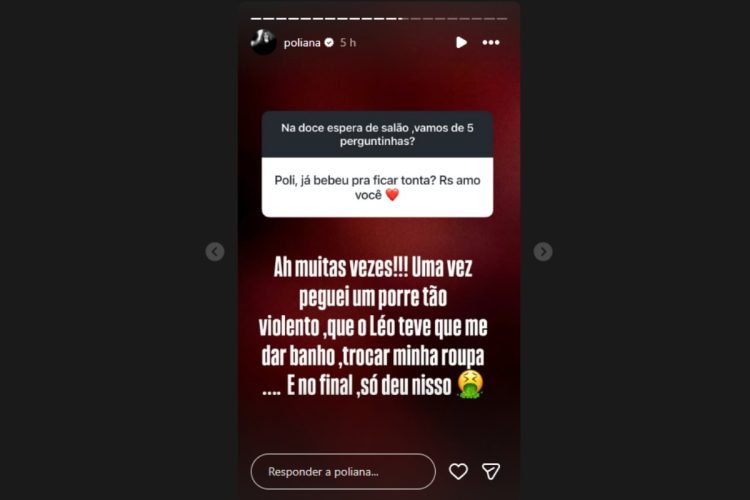stories de poliana rocha relembrando ter exagerado na bebida