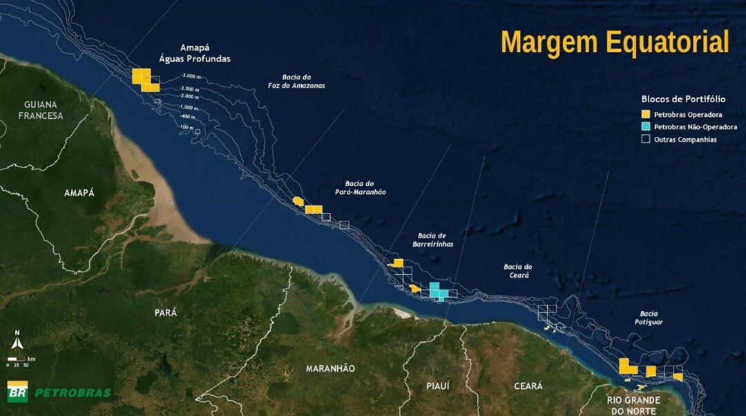 Bacia Sedimentar Foz do Amazonas fica localizada na Margem Equatorial brasileira, na costa do amapá. Busca por petróleo é realizada na área. Imagem: Petrobras