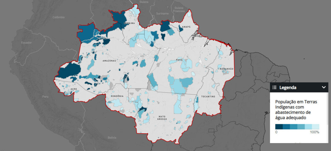 Mapa de Terras Indígenas com abastecimento de água adequado.