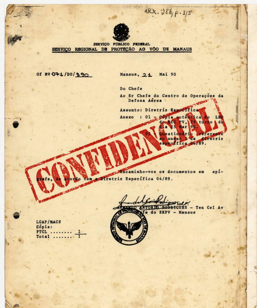 O caso subiu para Manaus. Em 21 de maio de 1990, o tenente-coronel Armando Antônio Rodrigues, do Serviço Regional de Proteção ao Voo de Manaus, órgão ligado ao Ministério da Aeronáutica, enviou ofício ao chefe nacional do serviço relatando episódios 