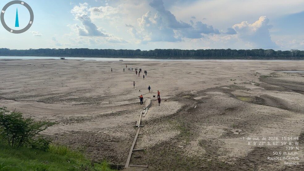 Seca do rio Madeira, em Porto Velho, outubro de 2026. Foto: Reprodução/Defesa Civil de Porto Velho